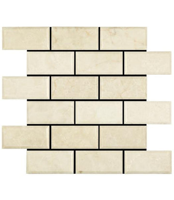 Noble White Cream Beveled Brick Mosaic Tile 2X4