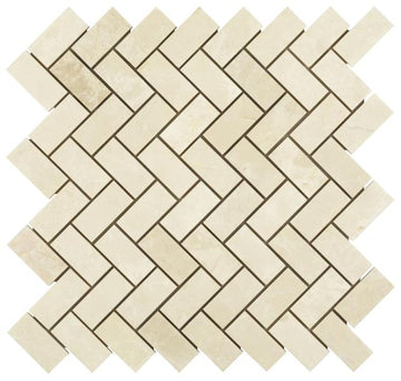 Noble White Cream Herringbone Mosaic Tile 1x2"
