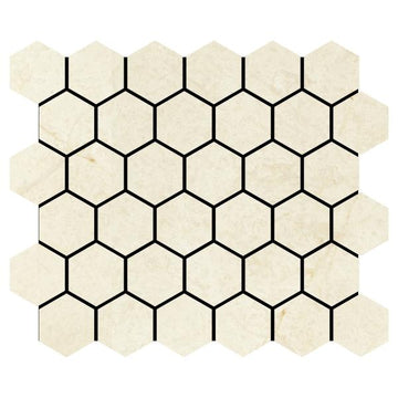 Noble White Cream Hexagon Mosaic Tile 2x2"