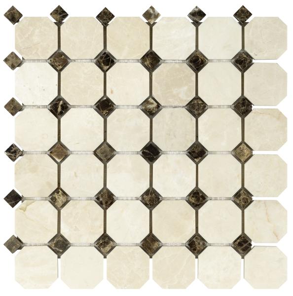 Noble White Cream Octagon w/ Emp. Dark Mosaic Tile
