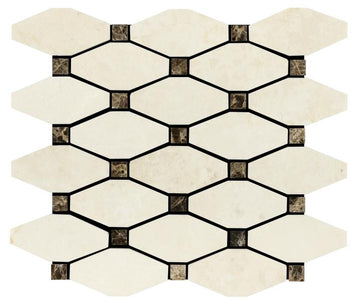 Noble White Cream Long Octagon w/ Emp. Dark Mosaic Tile