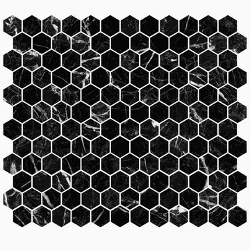 Nero Marquina Polished Hexagon Mosaic Tile 1"