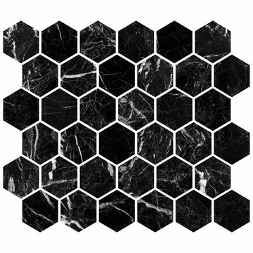 Azulejo de mosaico hexagonal pulido Nero Marquina de 2