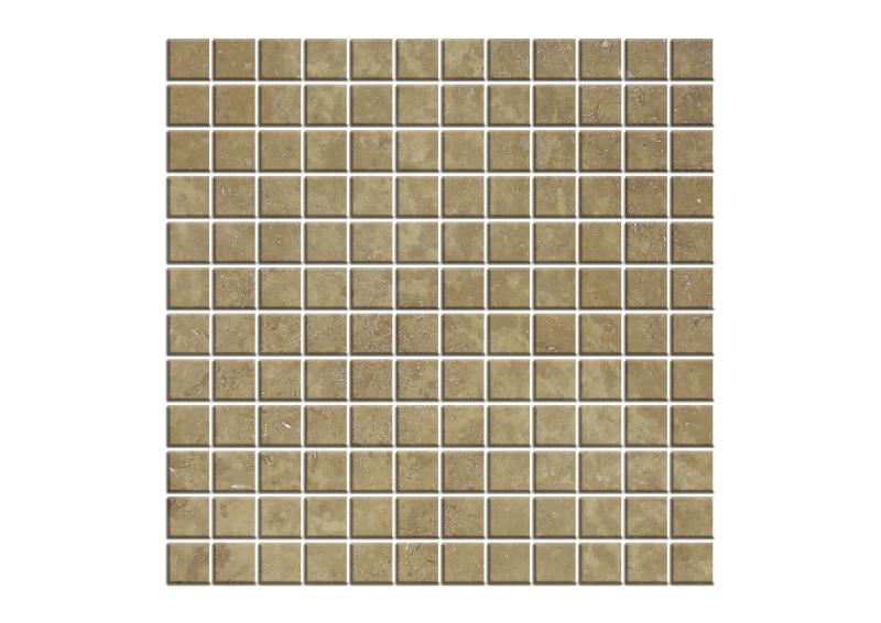 Noce Travertine Filled & Honed Mosaic Tile 1x1"