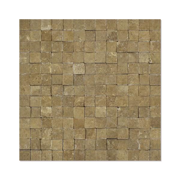 Noce Travertine Split Faced Square Mosaic Tile 1x1"