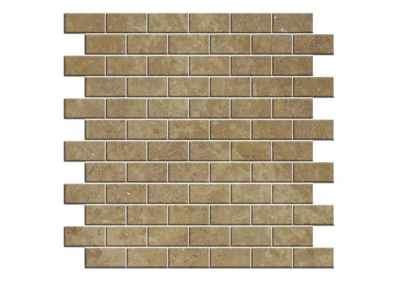Noce Travertine Filled & Honed Brick Mosaic Tile 1x2"