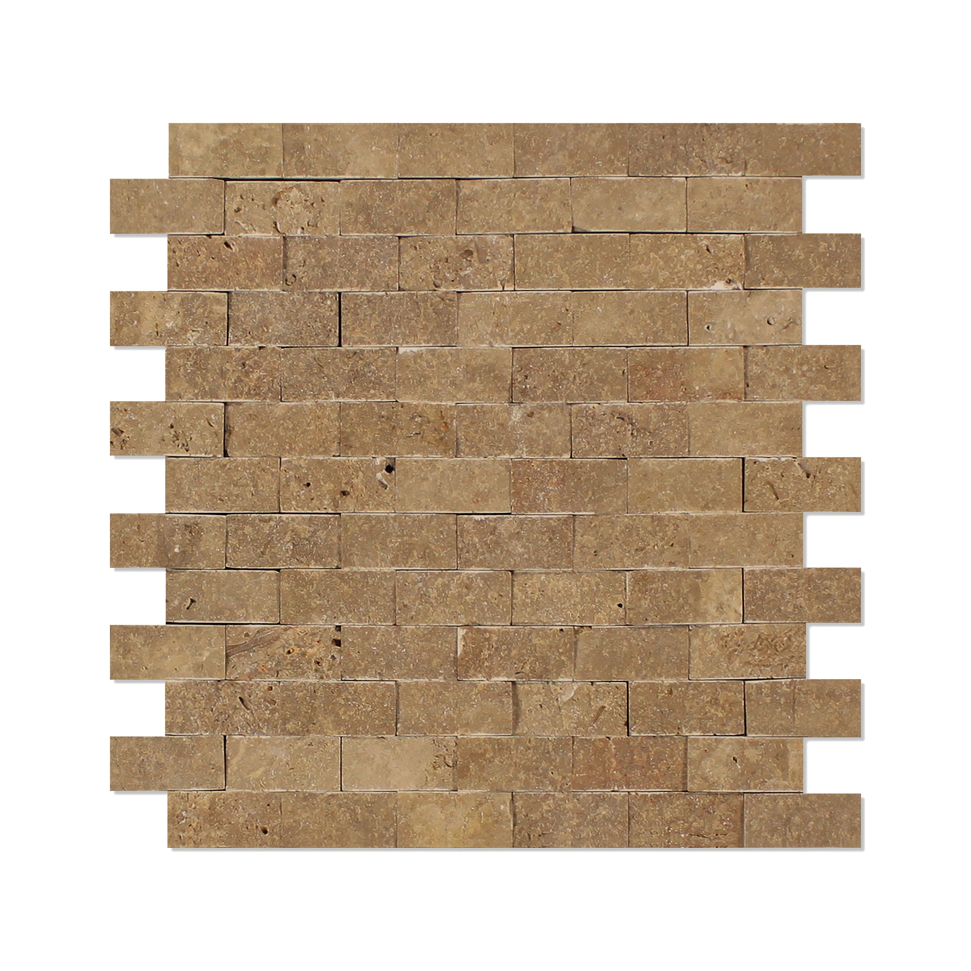 Noce Travertine Split Face Brick Mosaic Tile 1x2"