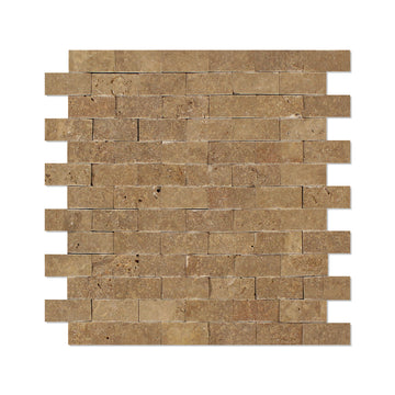 Noce Travertine Split Face Brick Mosaic Tile 1x2