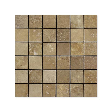 Noce Travertine Filled & Honed Mosaic Tile 2x2"