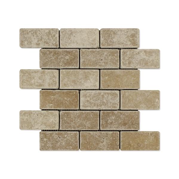 Noce Travertine Tumbled Brick Mosaic Tile 2x4"