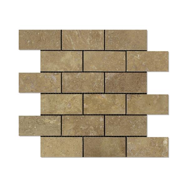 Noce Travertine Filled & Honed Brick Mosaic Tile 2x4"