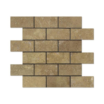 Noce Travertine Filled & Honed Brick Mosaic Tile 2x4