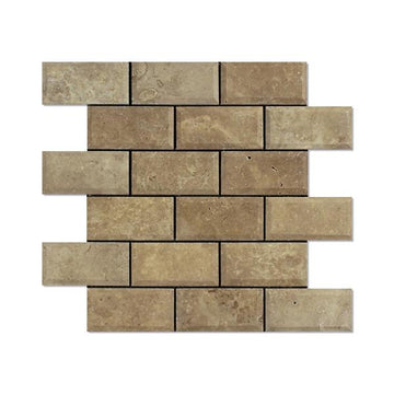 Noce Travertine Honed Beveled Brick Mosaic Tile 2x4