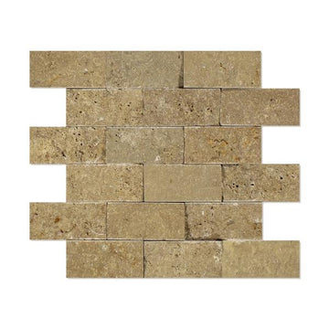 Noce Travertine Split Faced Brick Mosaic Tile 2x4