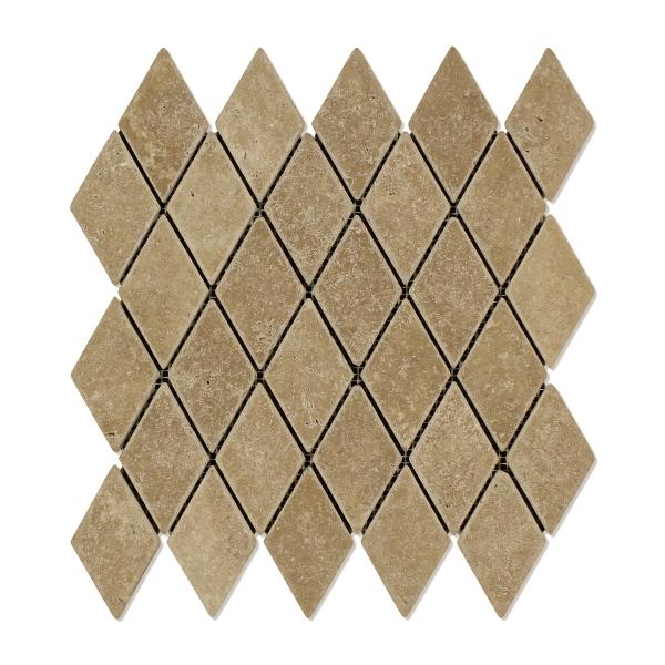 Noce Travertine Tumbled Diamond Mosaic Tile 2x4"