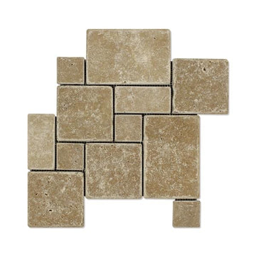 Noce Travertine Tumbled Mini-Pattern (Interlocking) 4 pcs. Mini Pattern Mosaic Tile