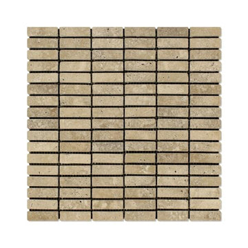 Noce Travertine Tumbled Single Strip Mosaic Tile 5/8x2 3/8