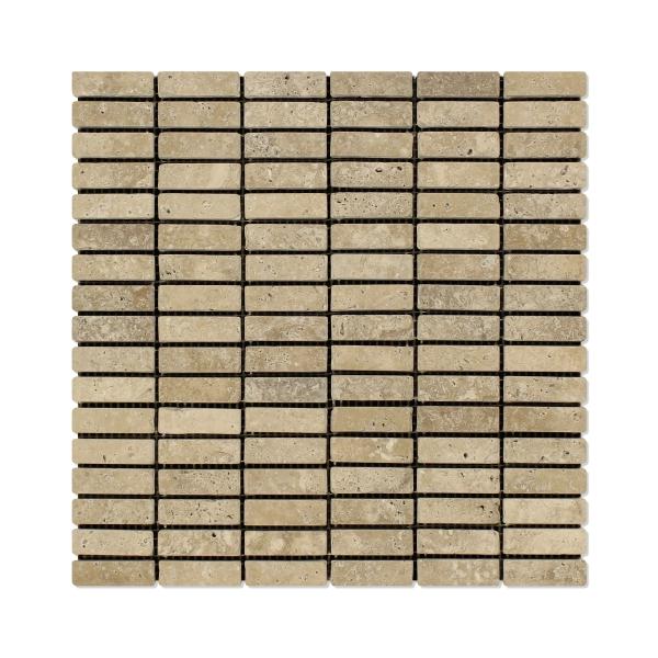 Noce Travertine Tumbled Single Strip Mosaic Tile 5/8x2 3/8"