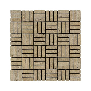 Noce Travertine Tumbled Triple Strip Mosaic Tile 5/8x2"