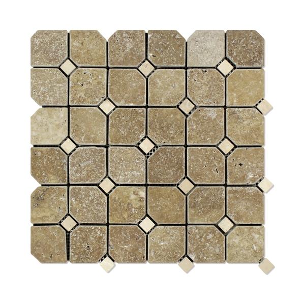 Noce Travertine Tumbled Octagon Mosaic Tile