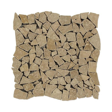 Azulejo de mosaico de guijarros planos caídos de travertino Noce