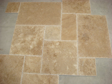 Noce Travertine Brushed & Chiseled Versailles Floor Tile