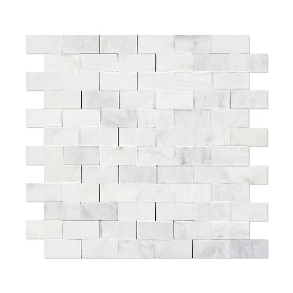 Oriental White Split Faced Brick Mosaic Tile 1x2"