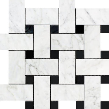 Oriental White Basketweave w/ Black Dots Mosaic Tile - Large