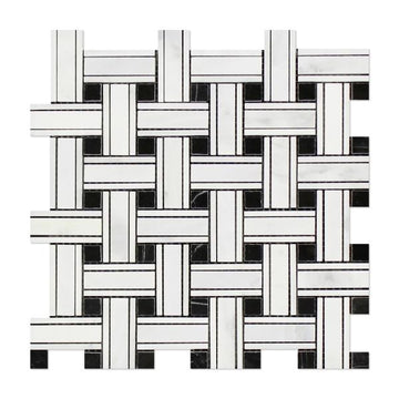 Oriental White Triple Weave w/ Black Dots Mosaic Tile
