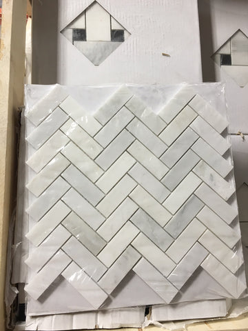 Oriental White Herringbone Mosaic Tile 1x3"