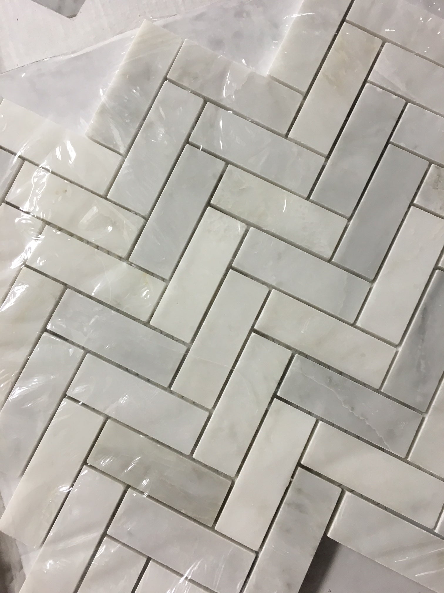 Oriental White Herringbone Mosaic Tile 1x3"