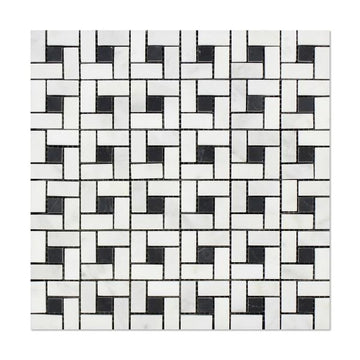 Mini molinete blanco oriental con mosaico de puntos negros