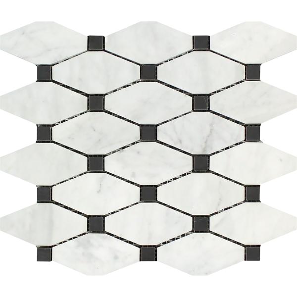 Oriental White Long Octagon w/ Black Mosaic Tile