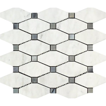 Oriental White Long Octagon w/ Blue - Gray Mosaic Tile