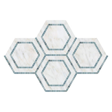 Oriental White Hexagon Combination w/ Blue Gray Mosaic Tile 5x5