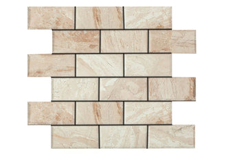 Queen Beige Polished Deep Beveled Brick Mosaic Tile 2x4