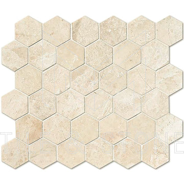 Queen Beige Polished Hexagon Mosaic Tile 2x2