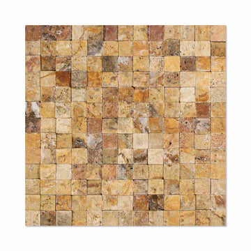 Scabos Travertine Split Faced Square Mosaic Tile 1x1
