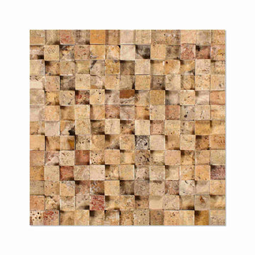 Scabos Travertine Split Faced Hi-Low Square Mosaic Tile 1x1"