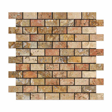 Scabos Travertine Brick Mosaic Tile 1x2