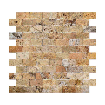 Scabos Travertine Split Faced Brick Mosaic Tile 1x2