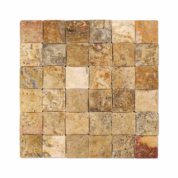 Azulejo de mosaico de cara redonda de travertino Scabos Tumbled 2x2