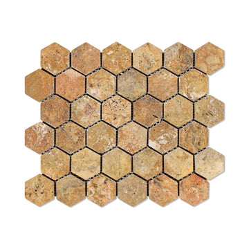 Scabos Travertine Tumbled Hexagon Mosaic Tile 2x2