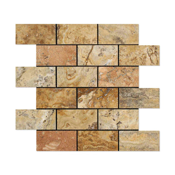 Scabos Travertine Tumbled Brick Mosaic Tile 2x4