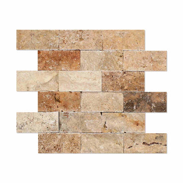 Scabos Travertine Split Faced Brick Mosaic Tile 2x4