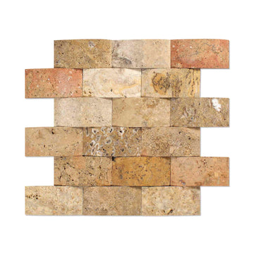 Scabos Travertine Tumbled Round Faced Brick Mosaic Tile 2x4