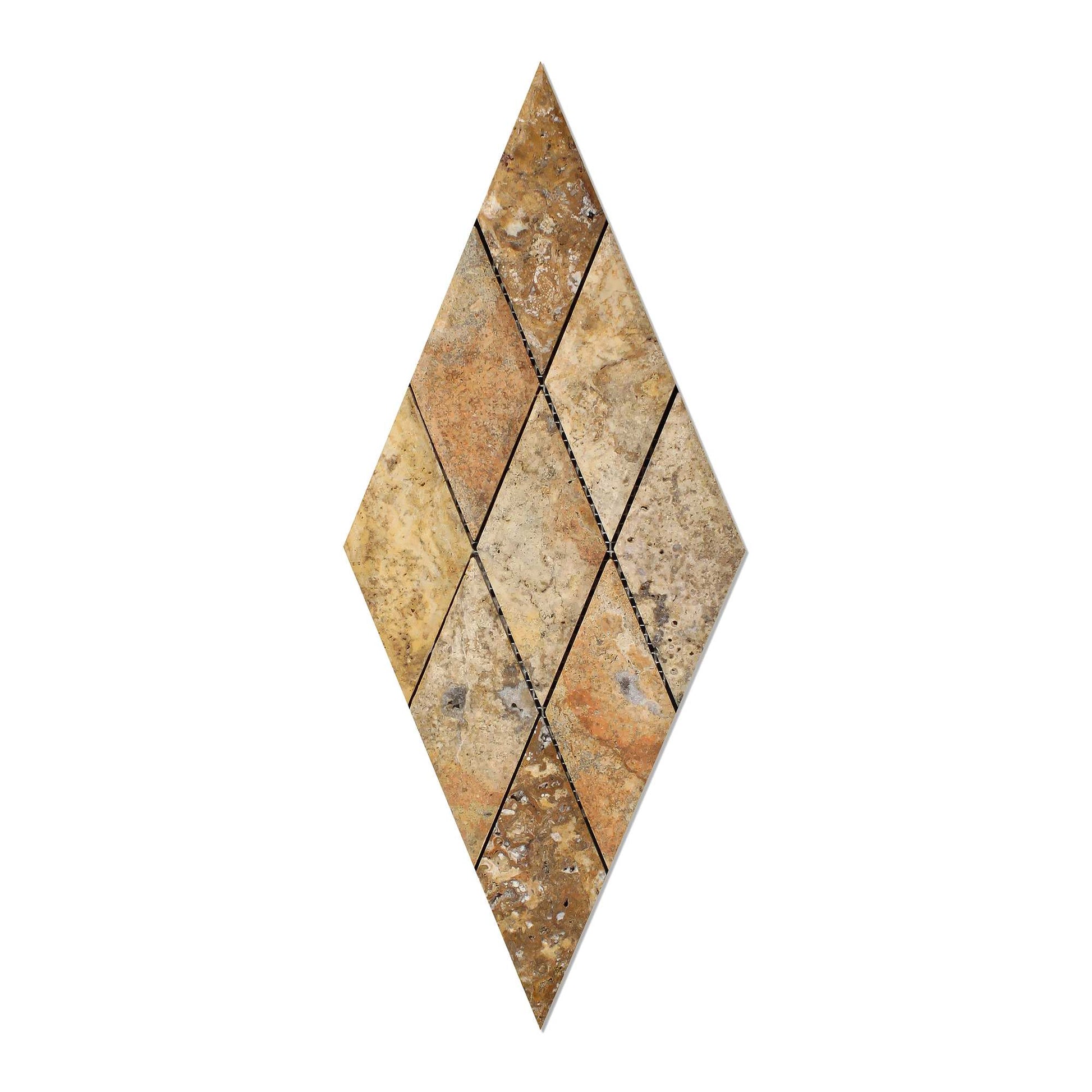 Scabos Travertine Deep Beveled Diamond Mosaic Tile 3x6"