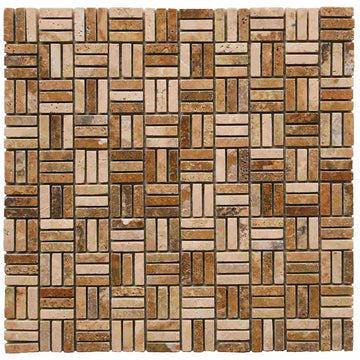 Scabos Travertine Tumbled Triple Strip Mosaic Tile 5/8x2