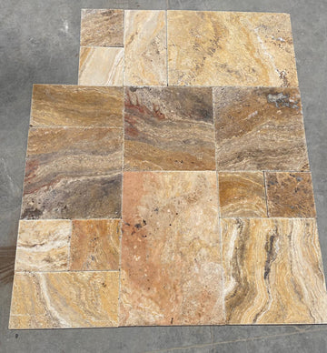 Scabos Travertine Brushed & Chiseled Versailles Floor Tile