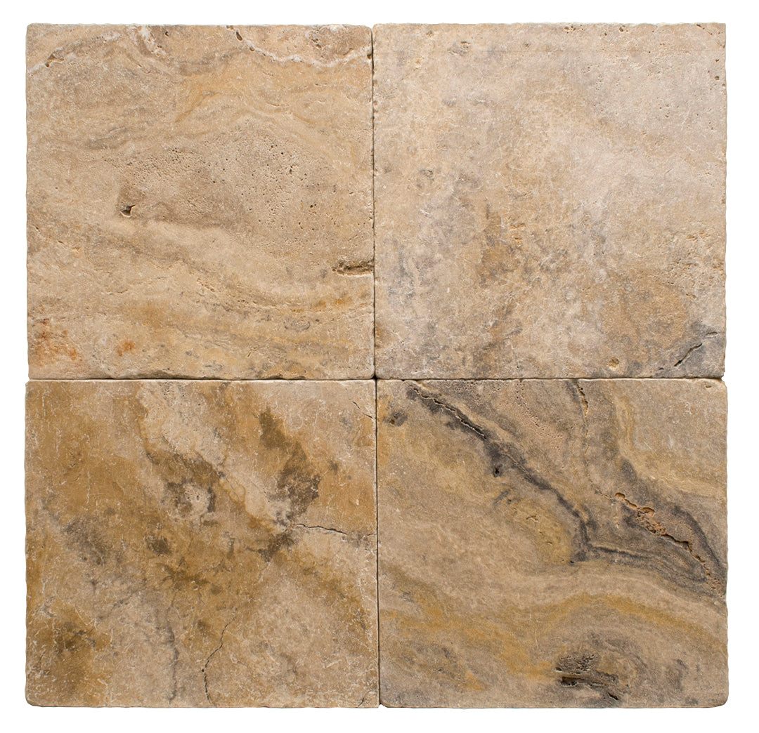 Scabos Travertine Tumbled Exterior Pool Paver 16X16" 1 1/4"